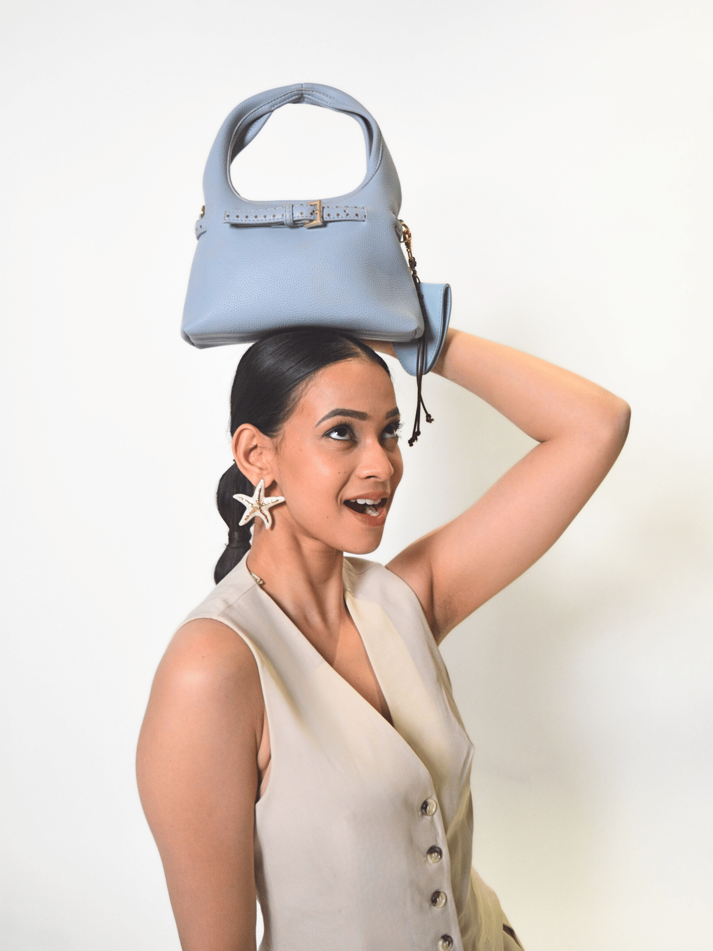 Blue Polka Mini Hobo Bag