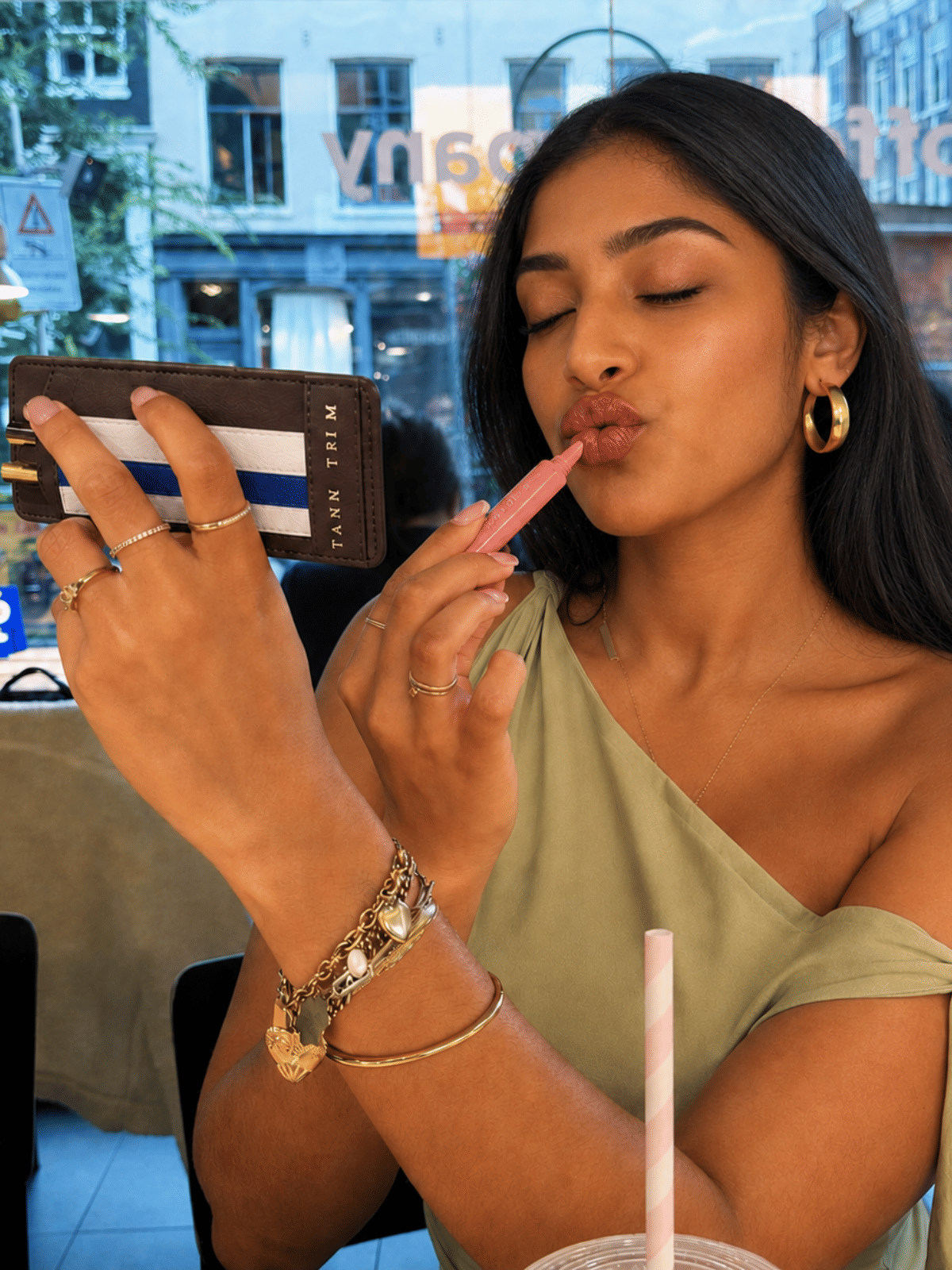 Indigo Stripes Lip Liner Case & Mirror