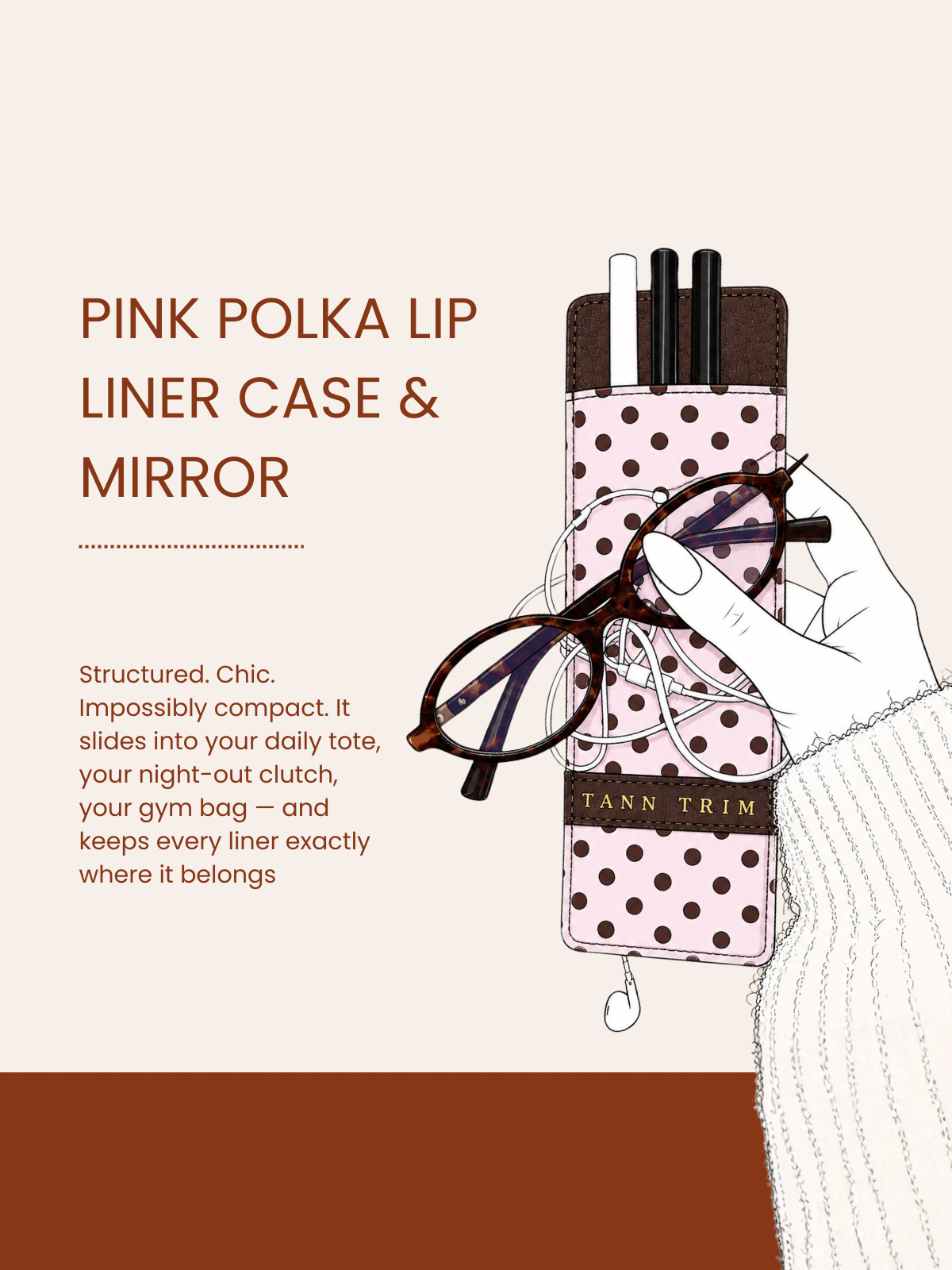 Pink & Tann Polka Lip Liner Case & Mirror