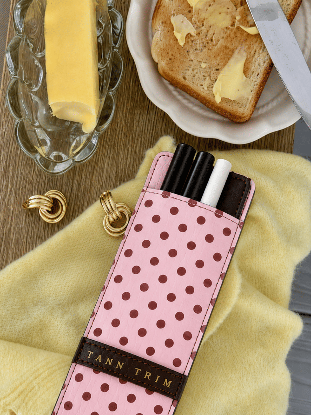 Pink & Tann Polka Lip Liner Case & Mirror