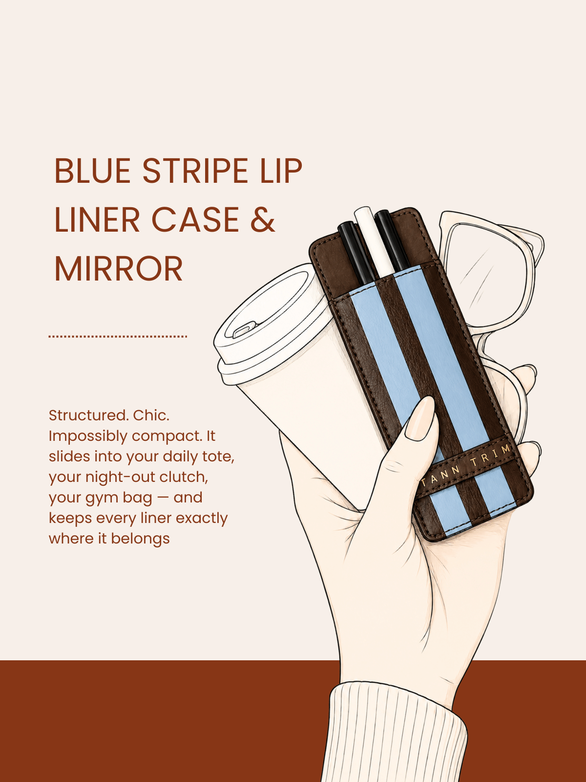 Powder Blue Stripe Lip Liner Case & Mirror