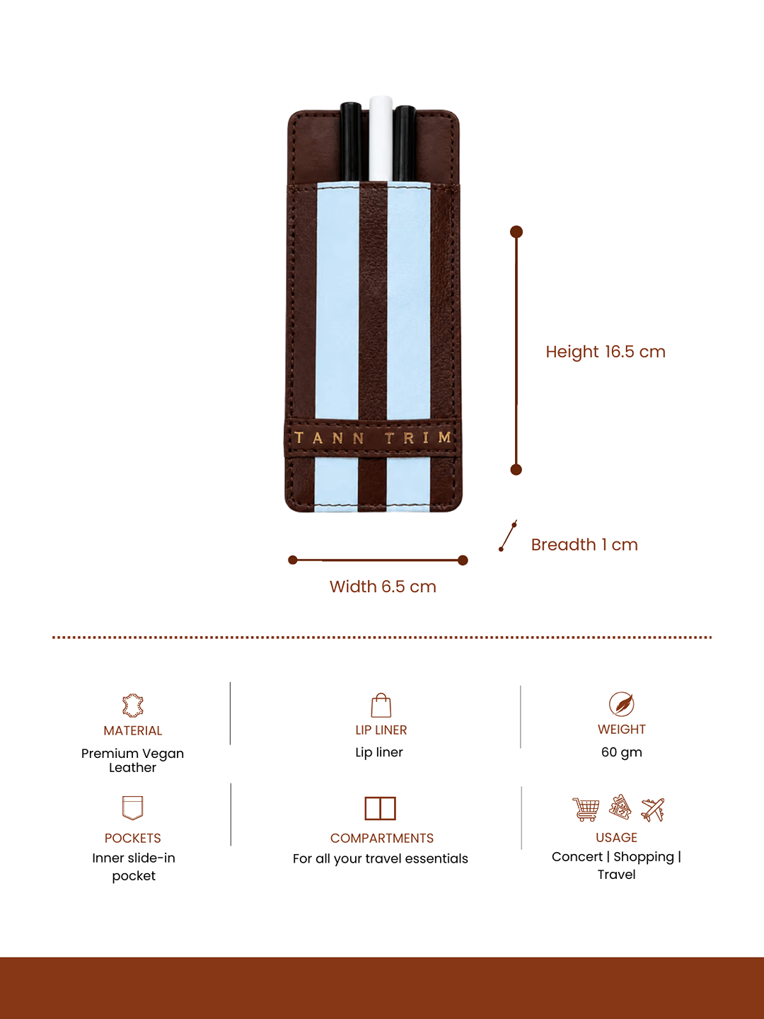Powder Blue Stripe Lip Liner Case & Mirror