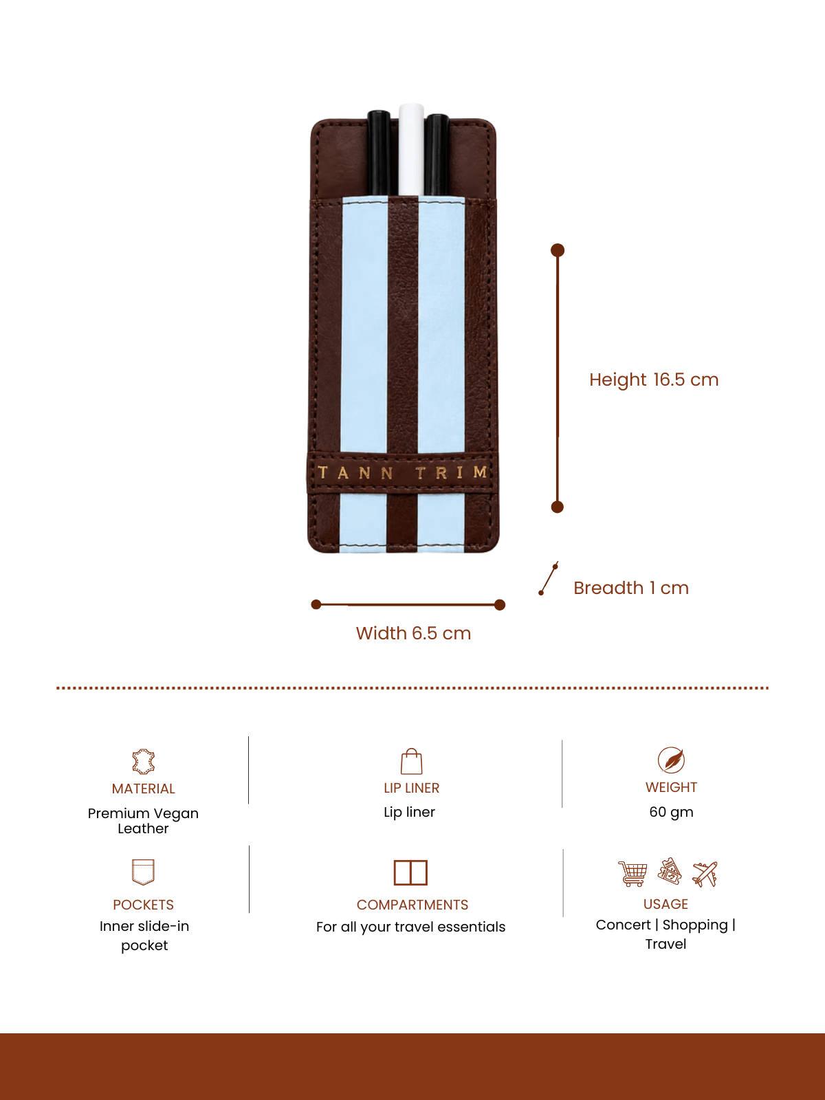 Powder Blue Stripe Lip Liner Case & Mirror