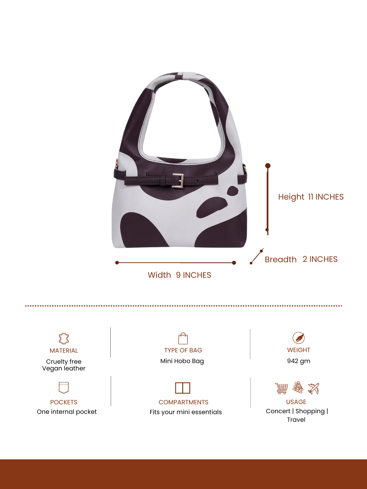 Cow Printed Mini Hobo Bag