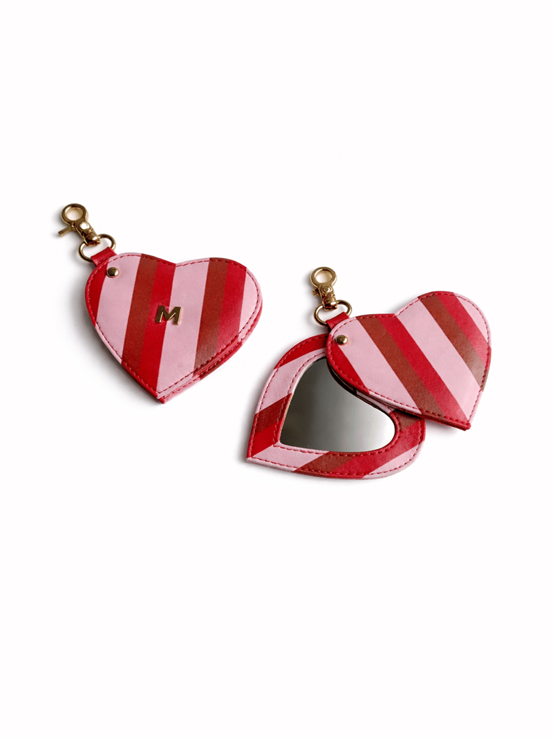 Stripe Heart Mirror Bag Charm