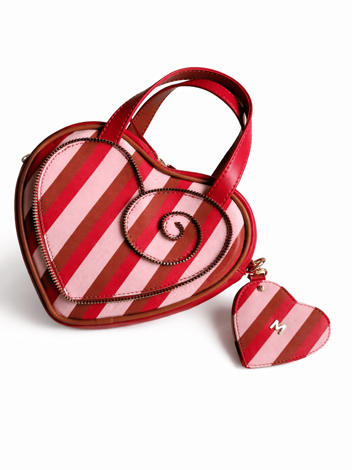 Stripe Heart Mirror Bag Charm