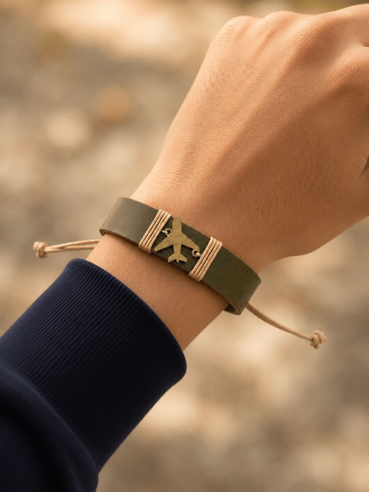 Olive Green Airplane Vegan Leather Band