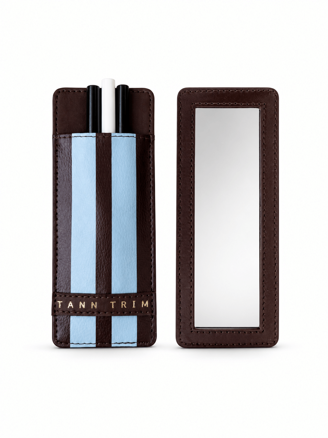 Powder Blue Stripe Lip Liner Case & Mirror