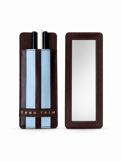Powder Blue Stripe Lip Liner Case & Mirror